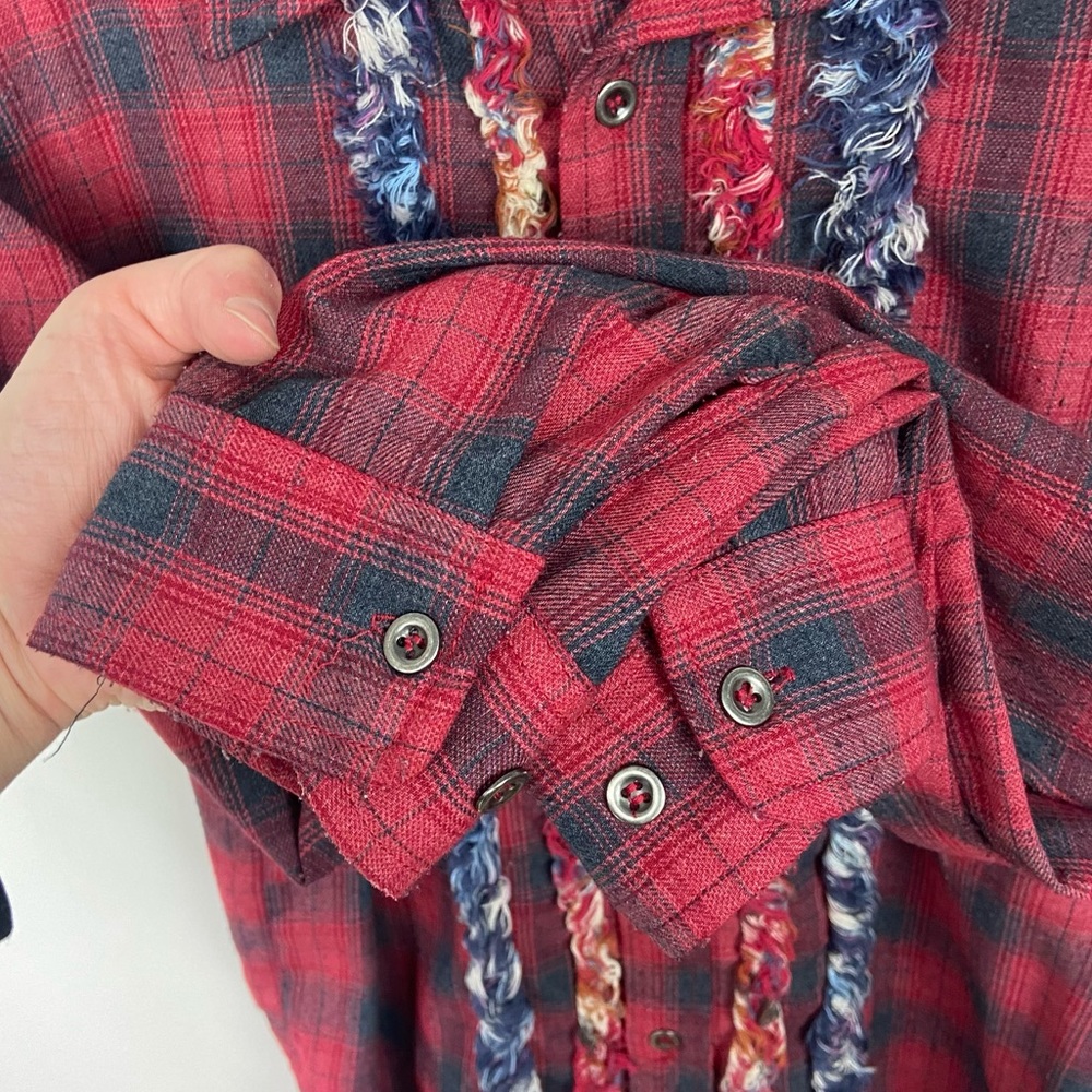 Anthropologie Artisan De Luxe Plaid Ruffle Shirt Red Western Bohemian Size Large - Picture 6 of 8